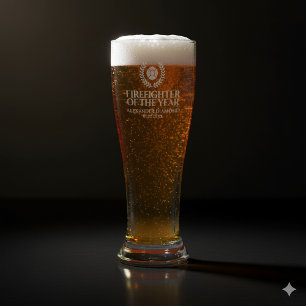 Elegant Firefighter of the Year Red Marble Pilsner Glass