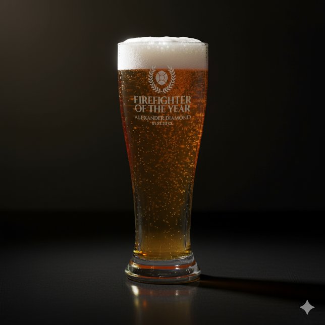 Elegant Firefighter of the Year Red Marble Pilsner Glass (Elegant Firefighter of the Year Etched Pilsner Glass Cover Photo)