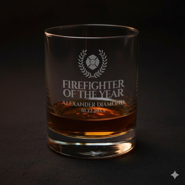 Elegant Firefighter of the Year Red Marble Rocks Glass (Elegant Firefighter of the Year Rocks Glass Cover Photo)