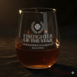 Elegant Firefighter of the Year Red Marble Stemless Wine Glass