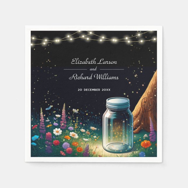 Elegant Firefly Rustic Wedding Invitation Napkins (Front)