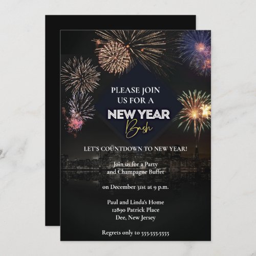 Elegant Fireworks Display New Years Eve Party Invitation