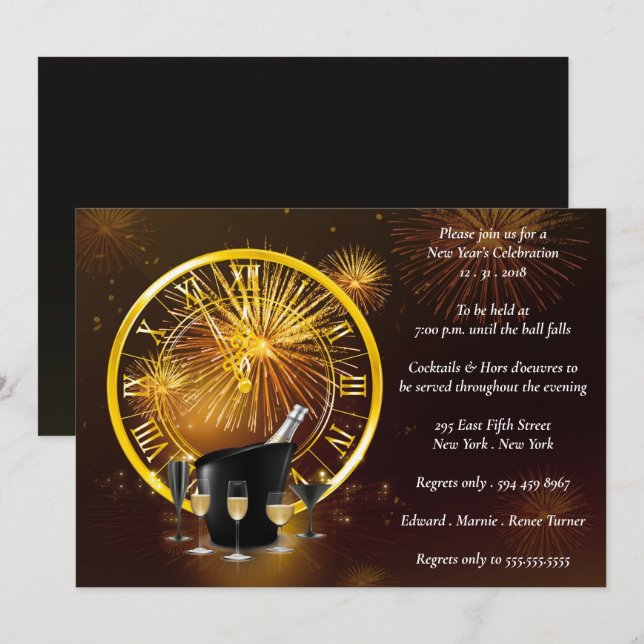 Elegant Fireworks Display New Years Eve Party Invitation (Front/Back)