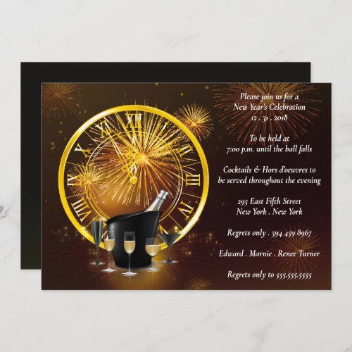 Elegant Fireworks Display New Years Eve Party Invitation