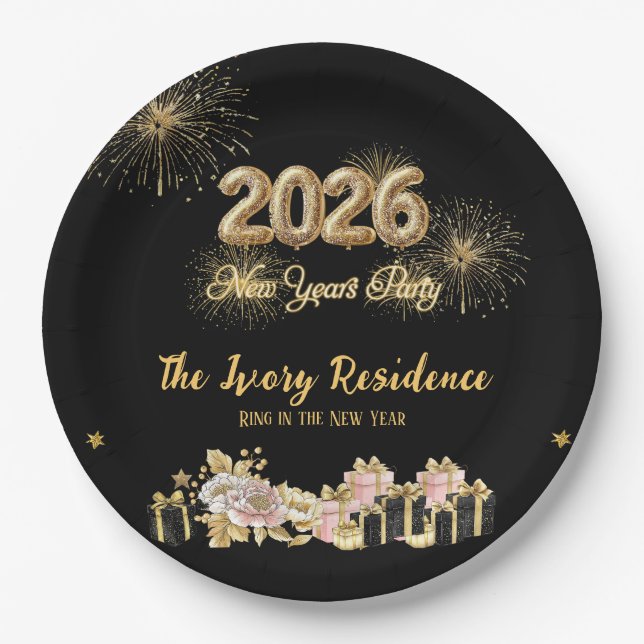 Elegant Fireworks New Year Paper Plates (Front)