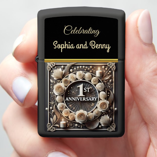 Elegant First Anniversary Celebration Zippo Lighter (In Hand)
