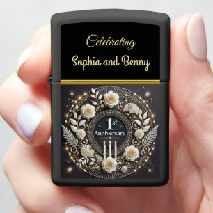 Elegant First Anniversary Wreath Design Zippo Lighter