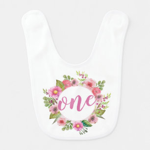 Elegant First Birthday Floral Wreath   Baby Bib
