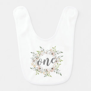 Elegant First Birthday Floral Wreath   Baby Bib