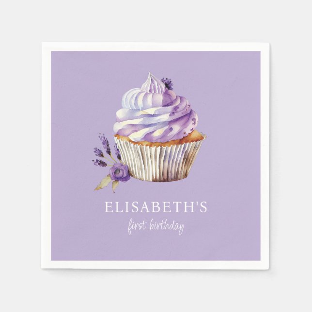 Elegant First Birthday Pastel Violet Personalized Napkins (Front)