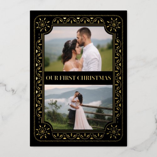 Elegant First Christmas 2 Photo Gold Custom Foil Holiday Card