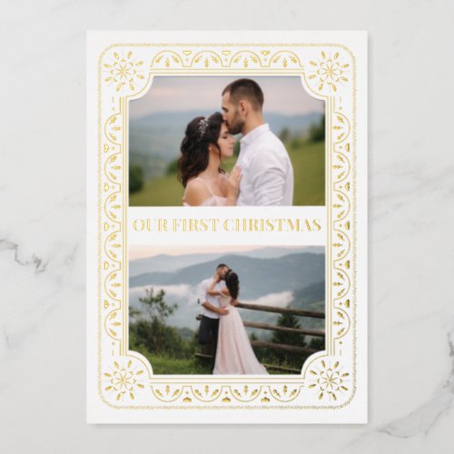 Elegant First Christmas 2 Photo Gold Custom Foil Holiday Card