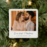 Elegant First Christmas as Husband and Wife photo Ceramic Ornament<br><div class="desc">An elegant romantic calligraphy and a modern design for this photo ornament gift. To customize with your favorite couple picture. You can also easily change the color of the font to your liking. Perfect to celebrate your First Christmas as newlyweds or as a couple.</div>