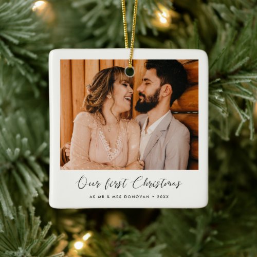Elegant First Christmas as Husband and Wife photo Ceramic Ornament