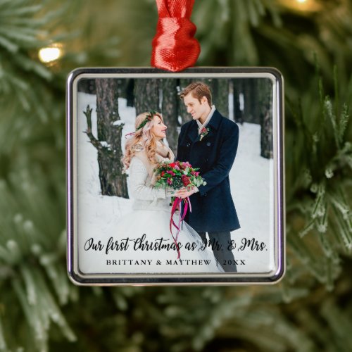 Elegant First Christmas as Mr and Mrs Metal Ornament