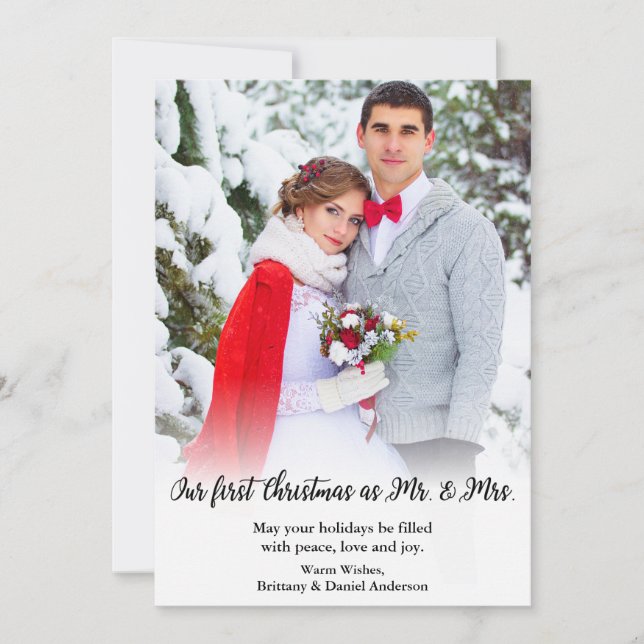 Elegant First Christmas as Mr. and Mrs. Photo Holiday Card (Front)
