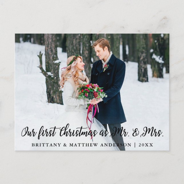 Elegant First Christmas as Mr. and Mrs. Photo Postcard (Front)