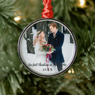 Elegant First Christmas as Mr. and Mrs. Round Metal Ornament