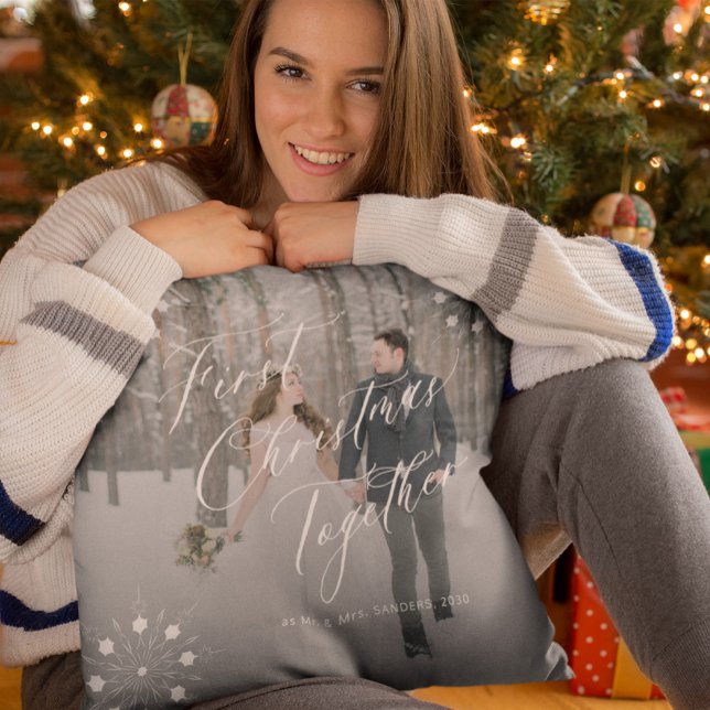 Elegant First Christmas as Mr & Mrs photo Throw Pillow (Creator Uploaded)