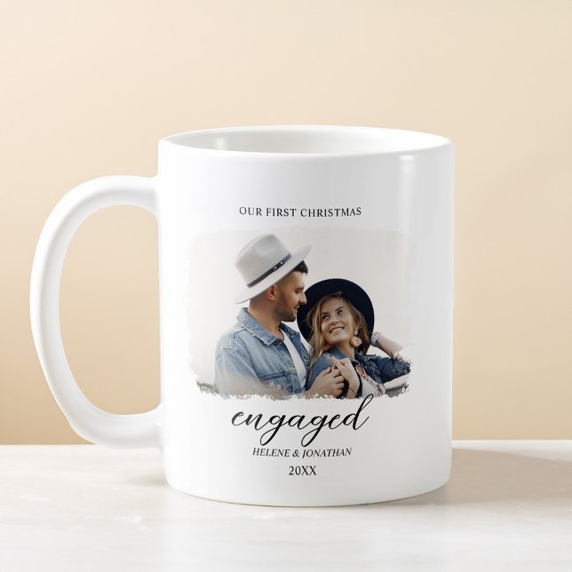 Elegant First Christmas Engaged Photo Minimal Coffee Mug (Elegant First Christmas Engaged Photo Minimal Coffee Mug)