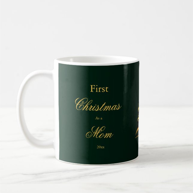Elegant First Christmas Mom Dad Gold Pine Tree  Coffee Mug (Left)