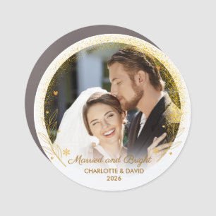 Elegant First Christmas Photo Newlywed Couple Gold Car Magnet