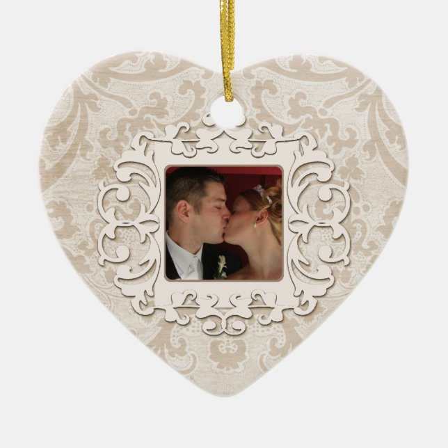 Elegant First Christmas Together Personalize Photo Ceramic Ornament (Front)