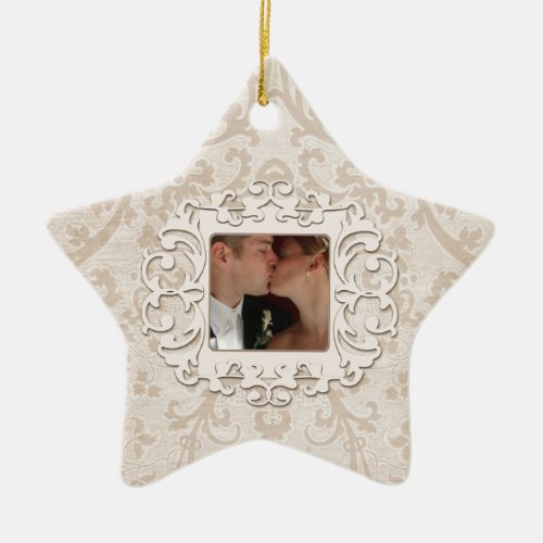 Elegant First Christmas Together Personalize Photo Ceramic Ornament