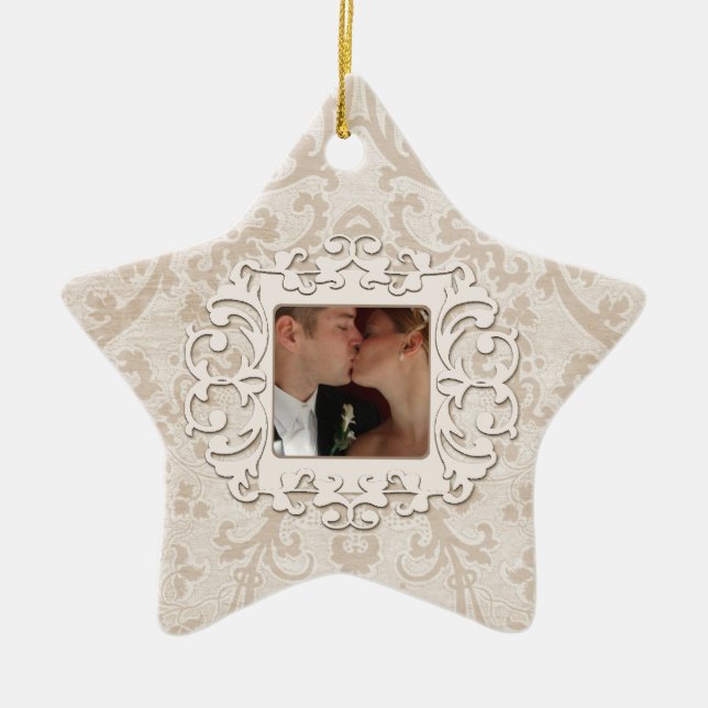 Elegant First Christmas Together Personalize Photo Ceramic Ornament (Front)