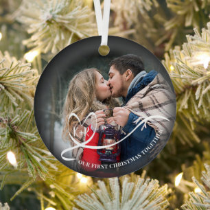 Elegant First Christmas Together Photo Metal Ornament