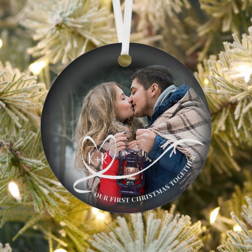 Elegant First Christmas Together Photo Metal Ornament