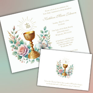 Elegant First Communion Floral Eucharist Invitation
