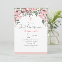 Elegant First Communion Pink Floral Name