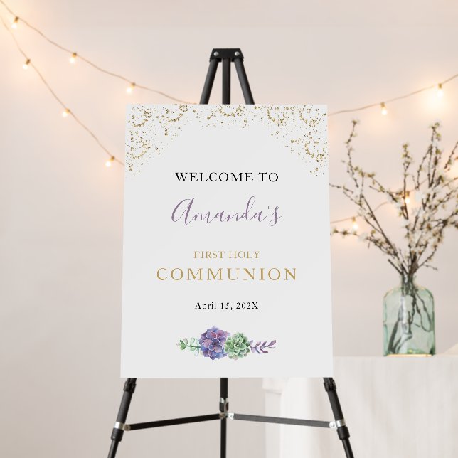 Elegant First Communion Welcome Succulents  Foam B Board (In Situ (Stand))