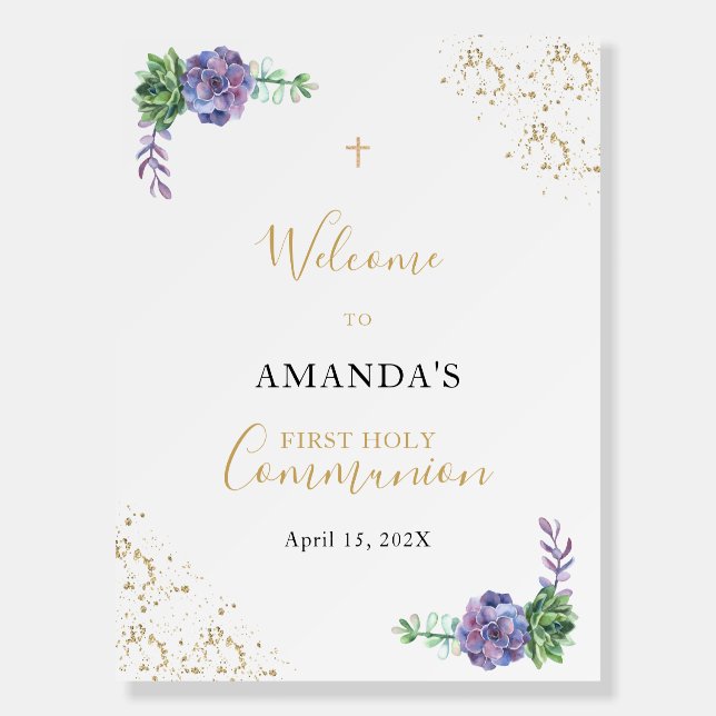 Elegant First Communion Welcome Succulents  Foam Board (Front)
