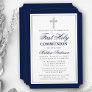 Elegant First Holy Communion Blue and Silver Invitation