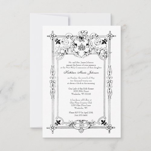 Elegant First Holy Communion Catholic  Invitation