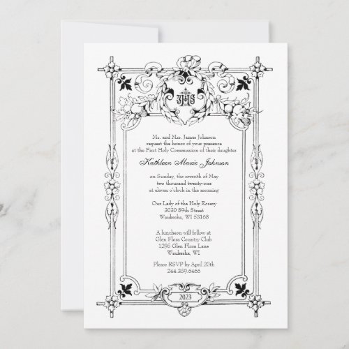 Elegant First Holy Communion Catholic  Invitation