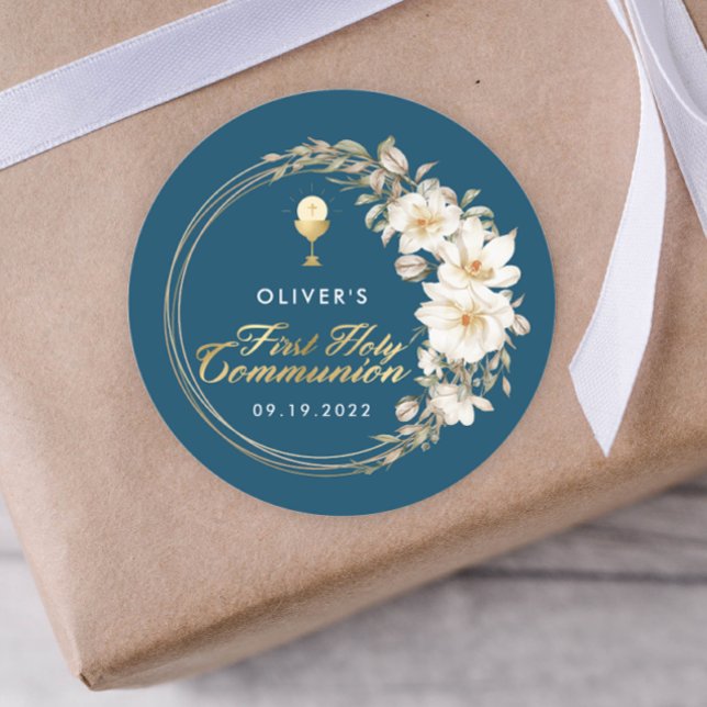Elegant First Holy Communion Classic Round Sticker (Creator Uploaded)