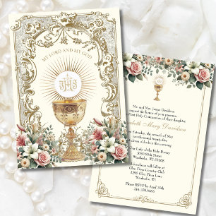 Elegant First Holy Communion Floral  Invitation