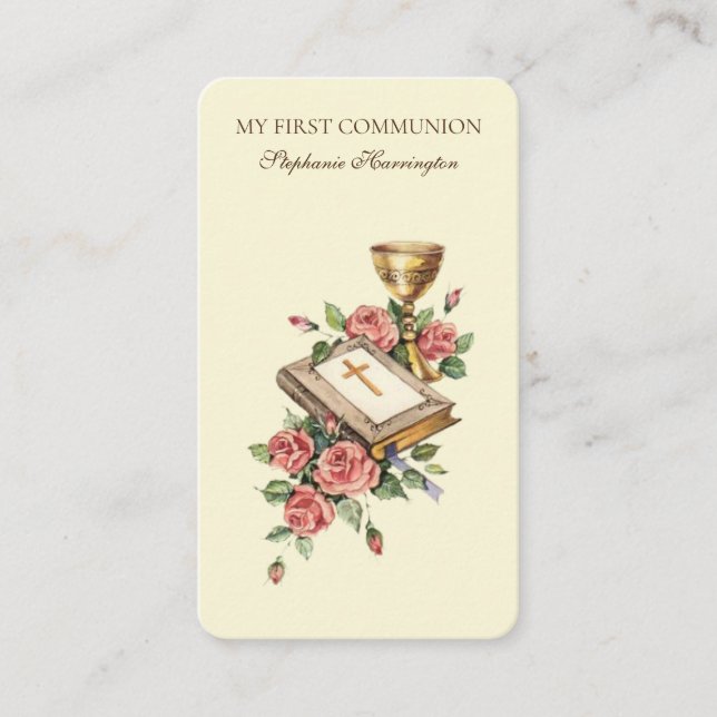Elegant First Holy Communion Girl Religious Discount Card (Front)