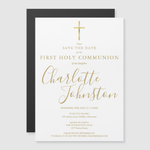 Elegant First Holy Communion Gold Signature Save T Magnetic Invitation