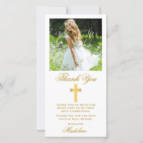 Elegant First Holy Communion Gold Thank You Card
