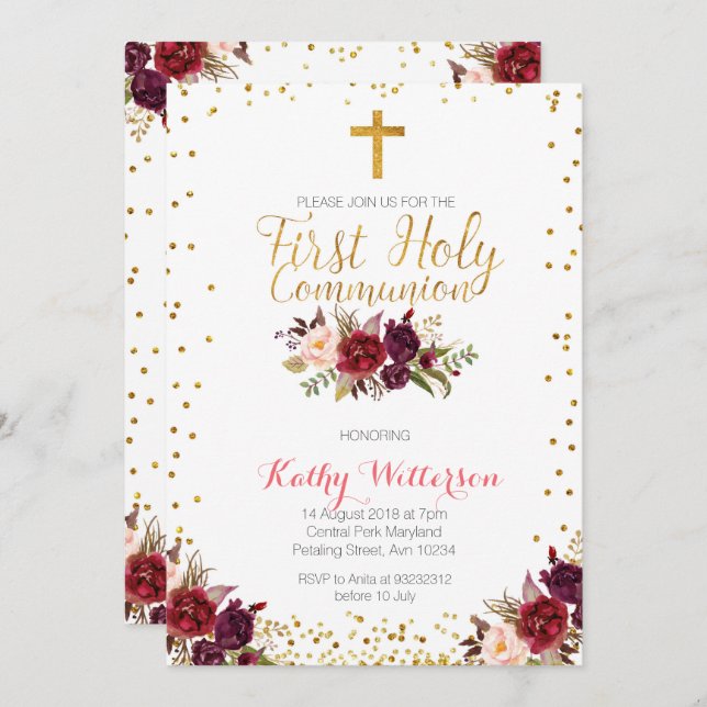 Elegant First Holy Communion Invitation (Front/Back)