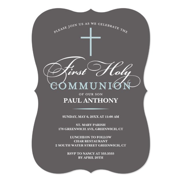 Elegant First Holy Communion Invitation Blue