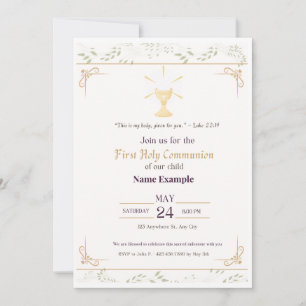 Elegant First Holy Communion Invitation Gold