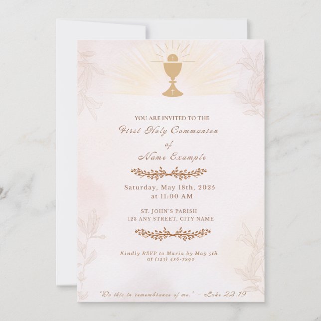 Elegant First Holy Communion Invitation | Gold Cha (Front)