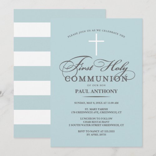 Elegant First Holy Communion Invitation Light Blue