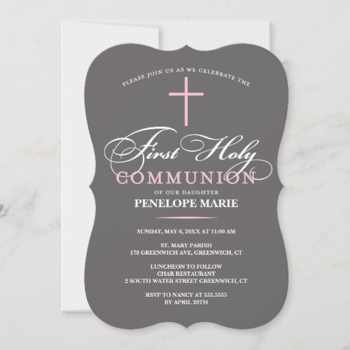 Elegant First Holy Communion Invitation Pink