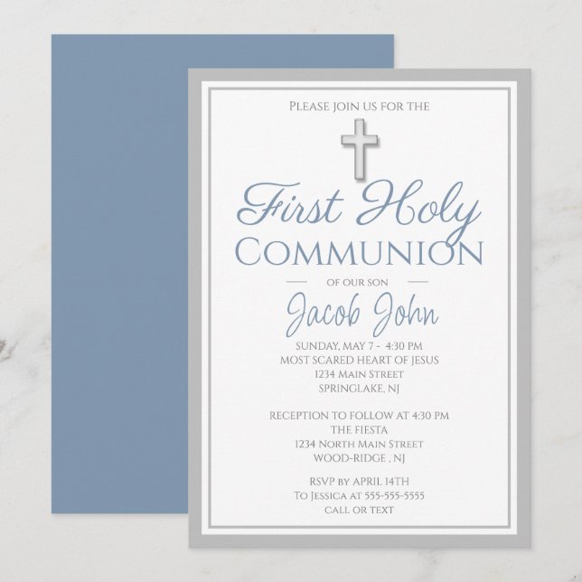 Elegant First Holy Communion Invites for Boys (Front/Back)